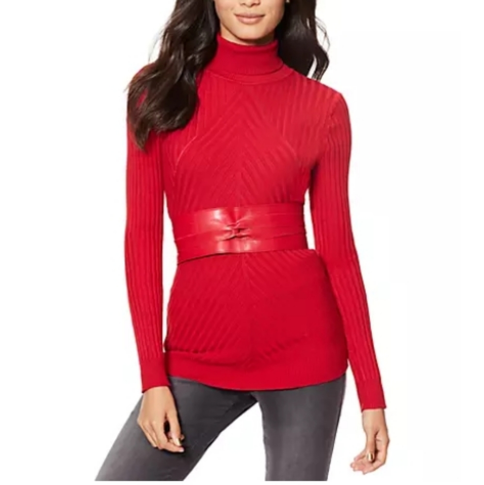 Ribbed Knit red stretch turtle neck